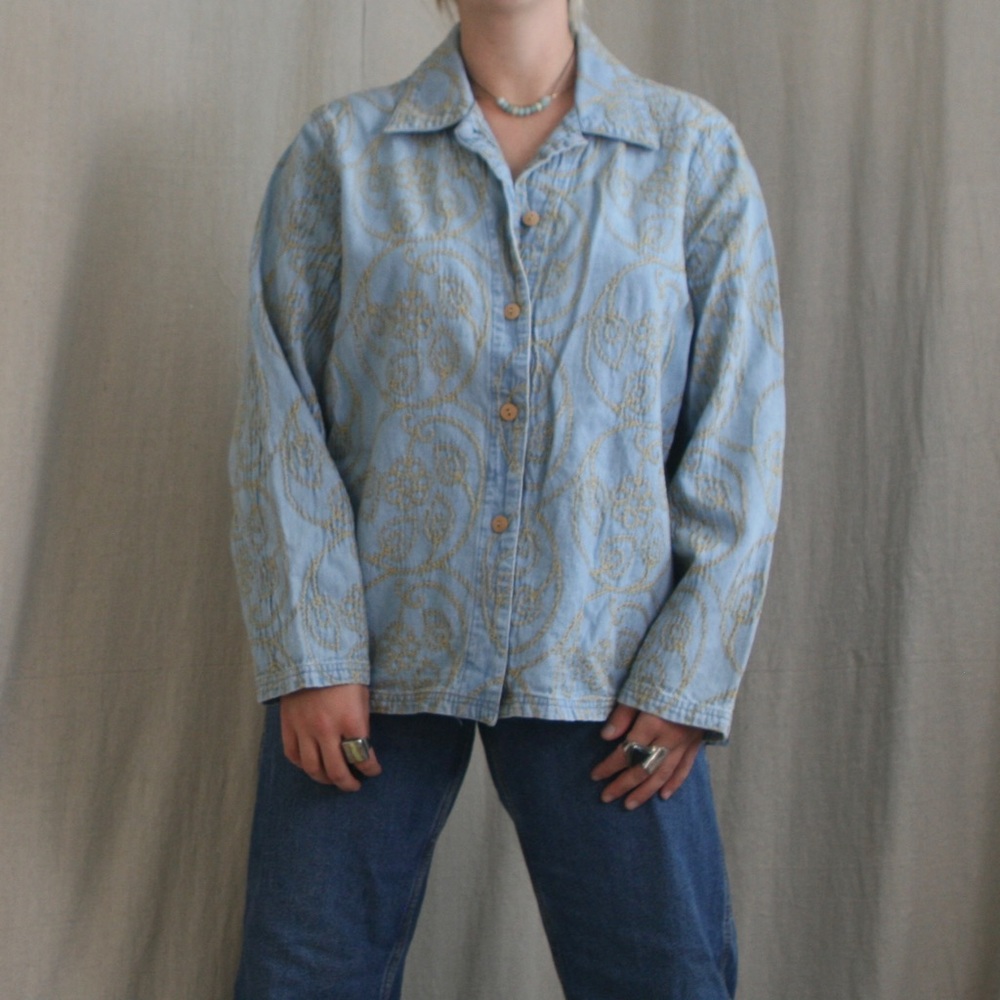 Embroidered Denim Button Down Shirt